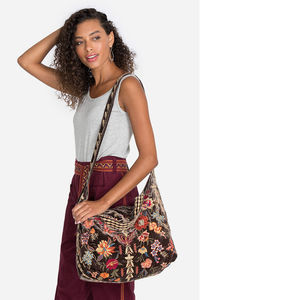 Johnny Was Taline Velveteen Tote Coffee Bean Brown Velvet Bag Handbag Hobo NEW